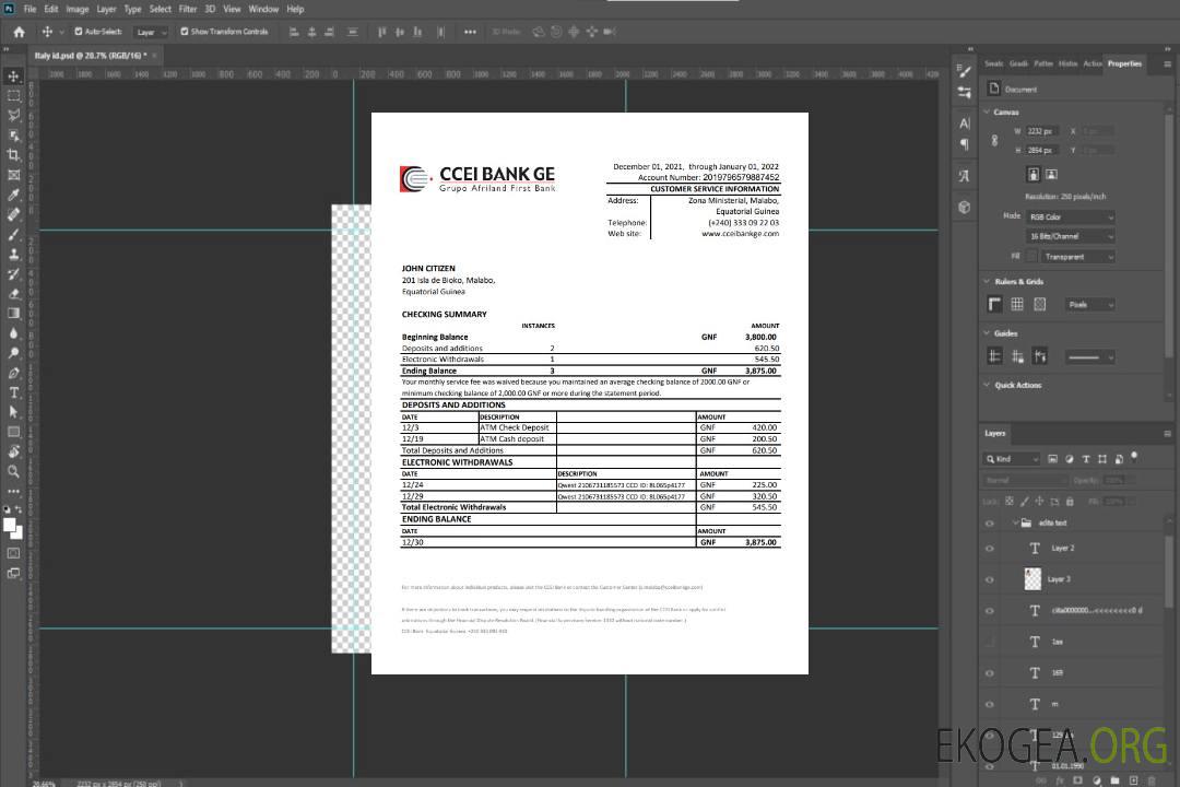 Modèle Excel et PDF de relevé bancaire CCEI de Guinée équatoriale template